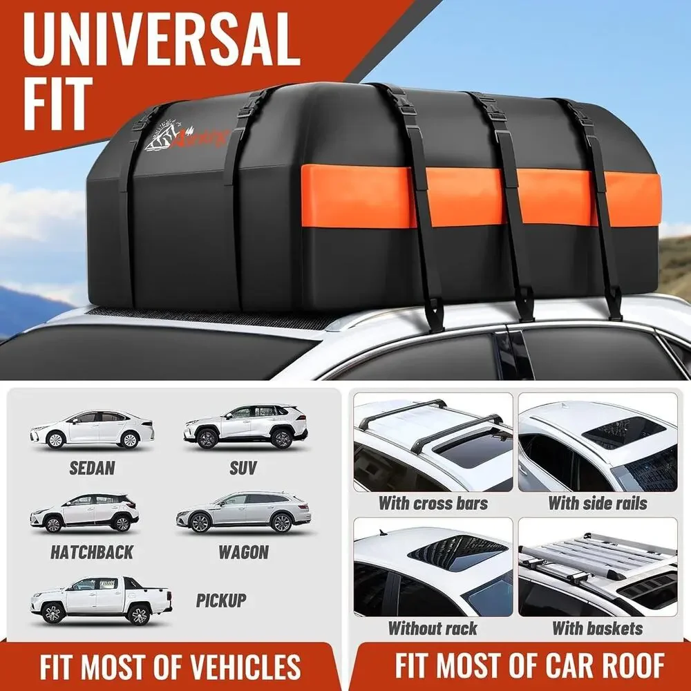 Car Rooftop Cargo Carrier Bag, 15 Cubic Feet Waterproof Heavy Duty 840D Car - Picture 4 of 5